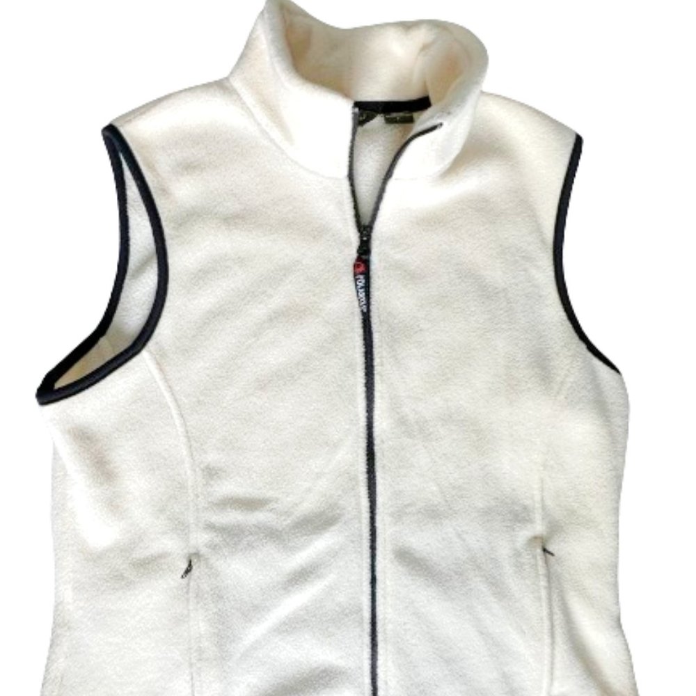 Eddie Bauer Polartec White Fleece Vest Women Large Full Zip Pockets